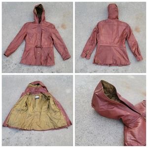 Vtg 1960s Sears JR Bazaar Hooded Leather Jacket w/belt